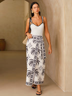 Palm Tree Print Wrap Midi Skirt