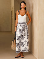 Palm Tree Print Wrap Midi Skirt