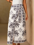 Palm Tree Print Wrap Midi Skirt
