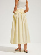 Cotton High Waist Gathered Midi Skirt