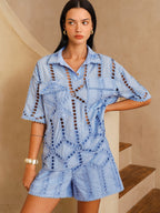 Short Sleeve Eyelet Embroidery Cutout Shirt