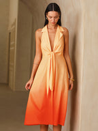 Tie Detail Gradient Halter Neck Midi Dress