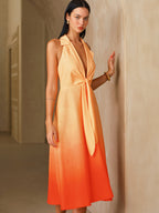 Tie Detail Gradient Halter Neck Midi Dress