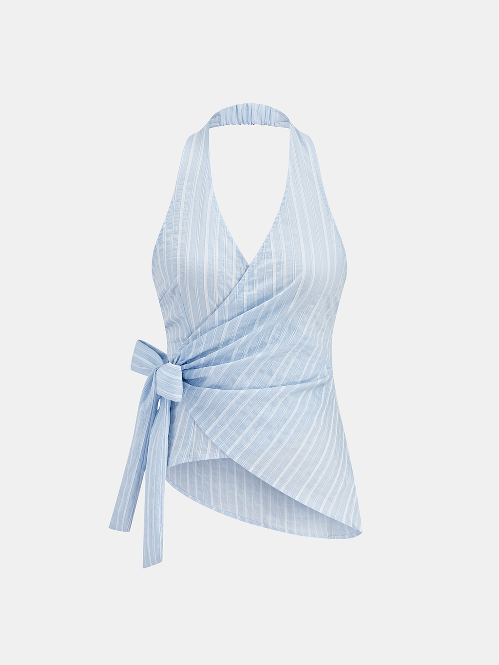 Striped Wrap Halter Tie-Waist Top