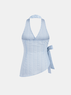 Striped Wrap Halter Tie-Waist Top