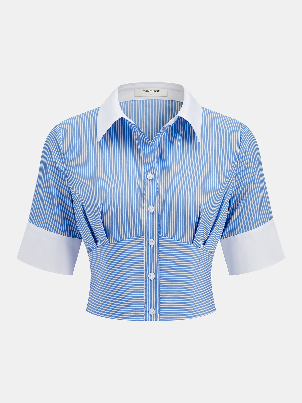 Striped Cropped Half Sleeve Button Shirt