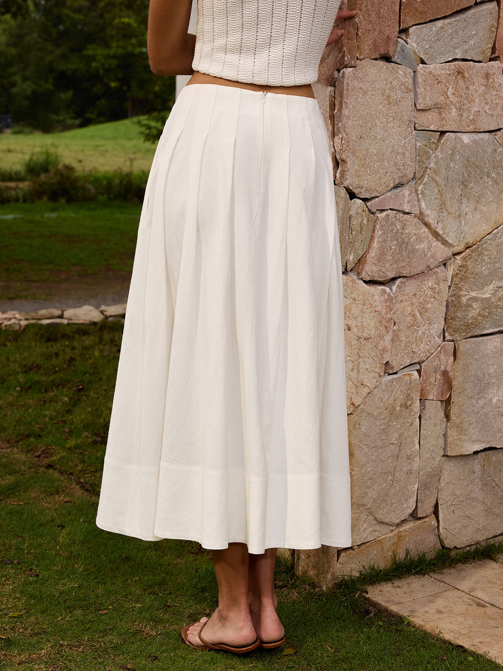 Cotton Linen Pleated Maxi Skirt