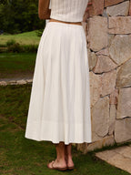 Cotton Linen Pleated Maxi Skirt