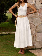 Cotton Linen Pleated Maxi Skirt