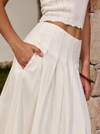 Cotton Linen Pleated Maxi Skirt