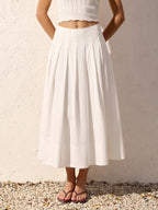 Cotton Linen Pleated Maxi Skirt