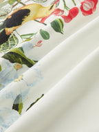 Floral Bird Print Belted Mini Skirt