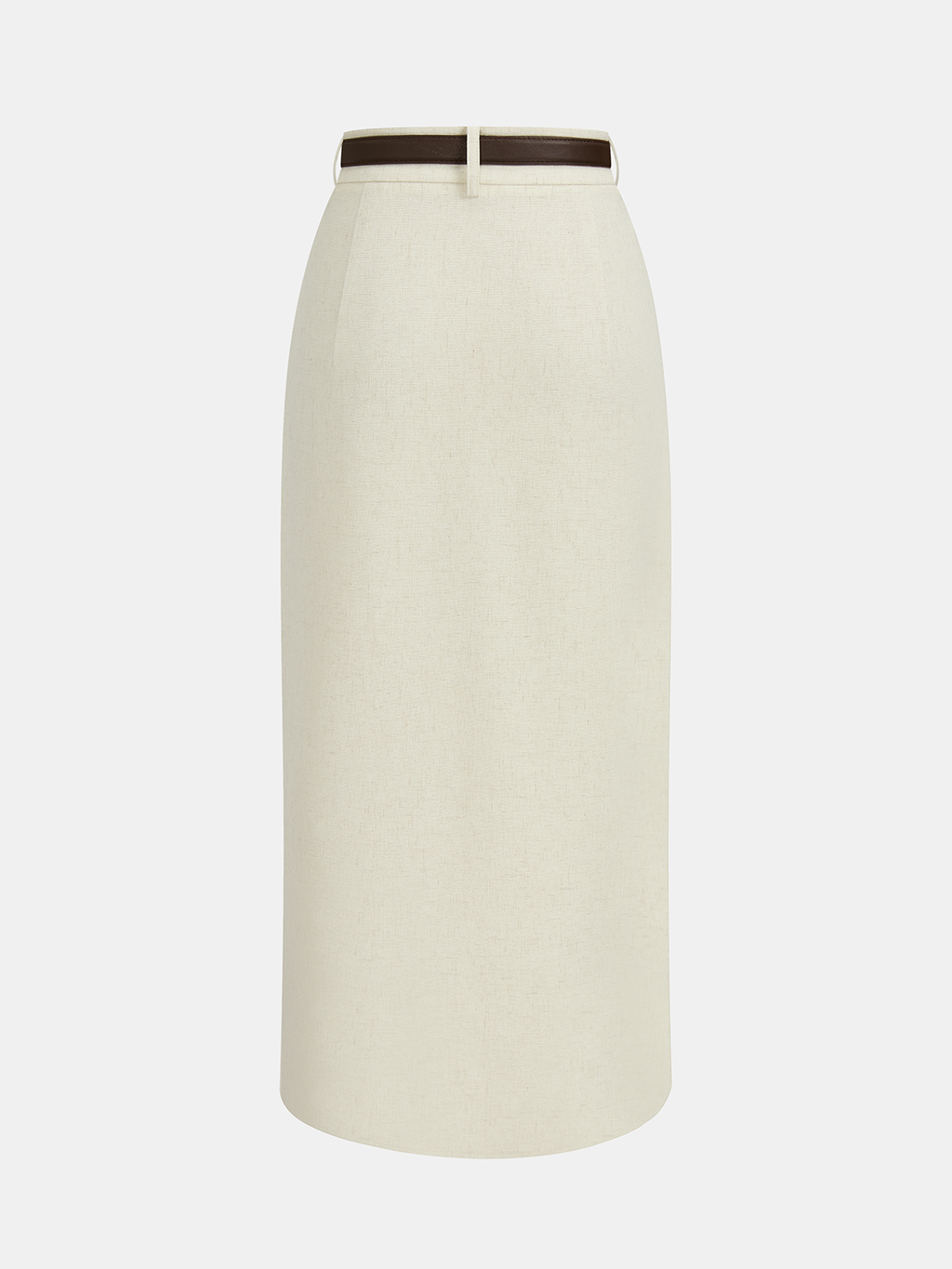 Belted Linen Blend Ruched Wrap Midi Skirt