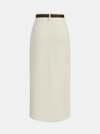 Belted Linen Blend Ruched Wrap Midi Skirt