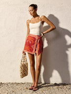 Palm Tree Print Wrap Mini Skirt
