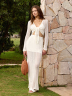 Tie Front Openwork Knit Two Piece Set