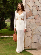 Tie Front Openwork Knit Two Piece Set