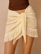 Fringe Trim Knotted Mini Skirt