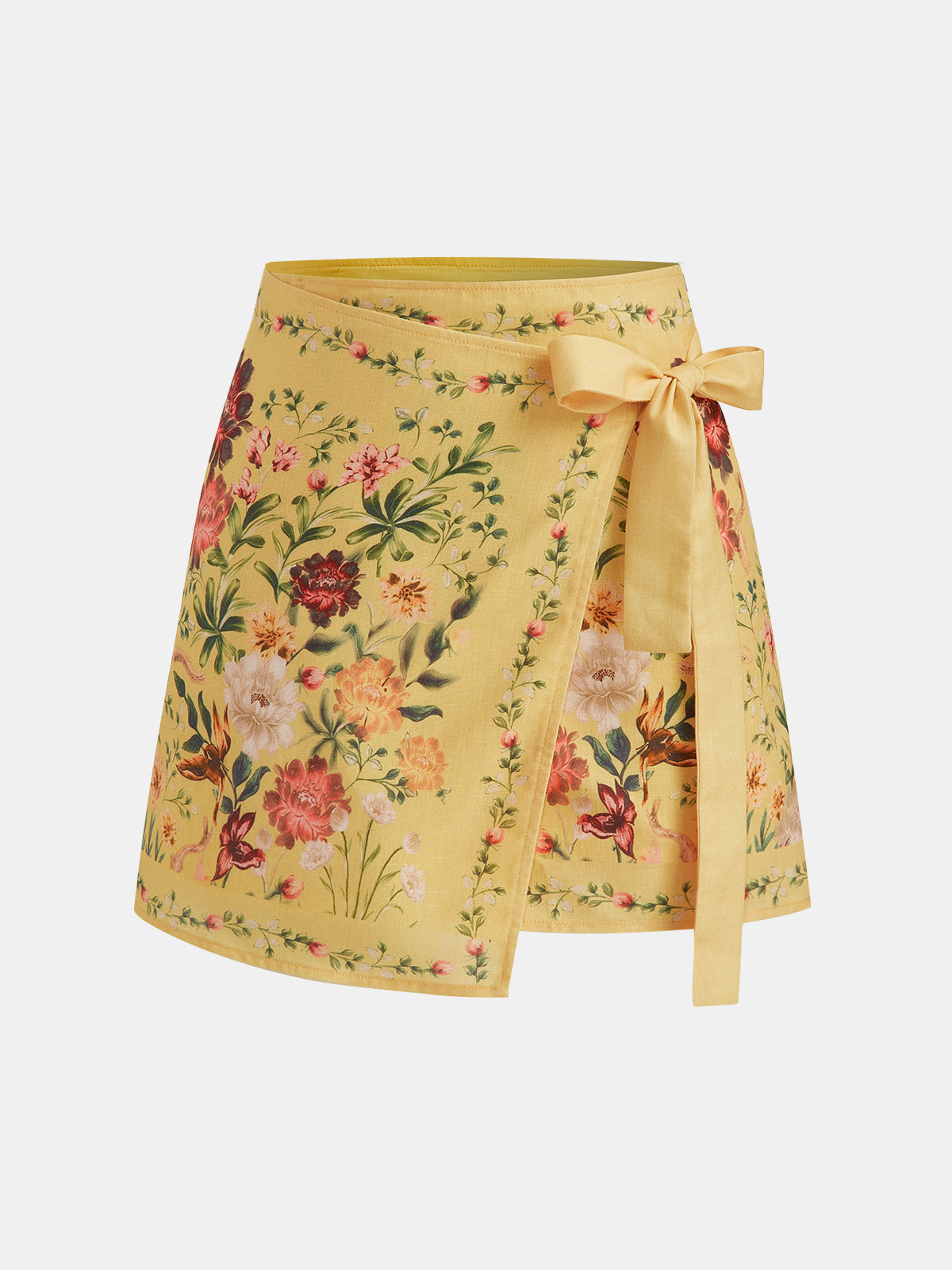 Floral Print Tie Wrap Mini Skirt
