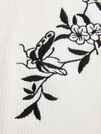 Butterfly Embroidery Keyhole Ribbed Knit Top
