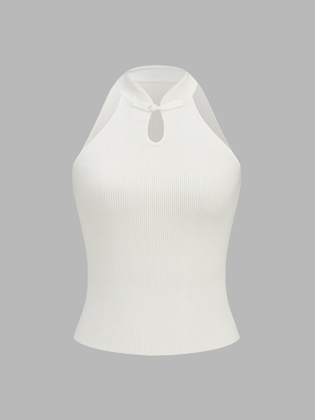 Frog Button Keyhole Neck Ribbed Knit Tank Top