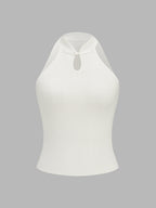 Frog Button Keyhole Neck Ribbed Knit Tank Top