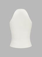 Frog Button Keyhole Neck Ribbed Knit Tank Top