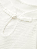 Frog Button Keyhole Neck Ribbed Knit Tank Top