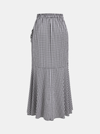 Gingham Ruffled Asymmetric Maxi Skirt