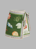 Seashell Print Wrap Mini Skirt