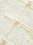 Lace Mandarin Collar Pearl Button Sleeveless Top