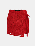 Eyelet Embroidery Wrap Mini Skirt