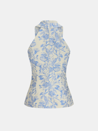 Metal Button Floral Jacquard Halter Vest