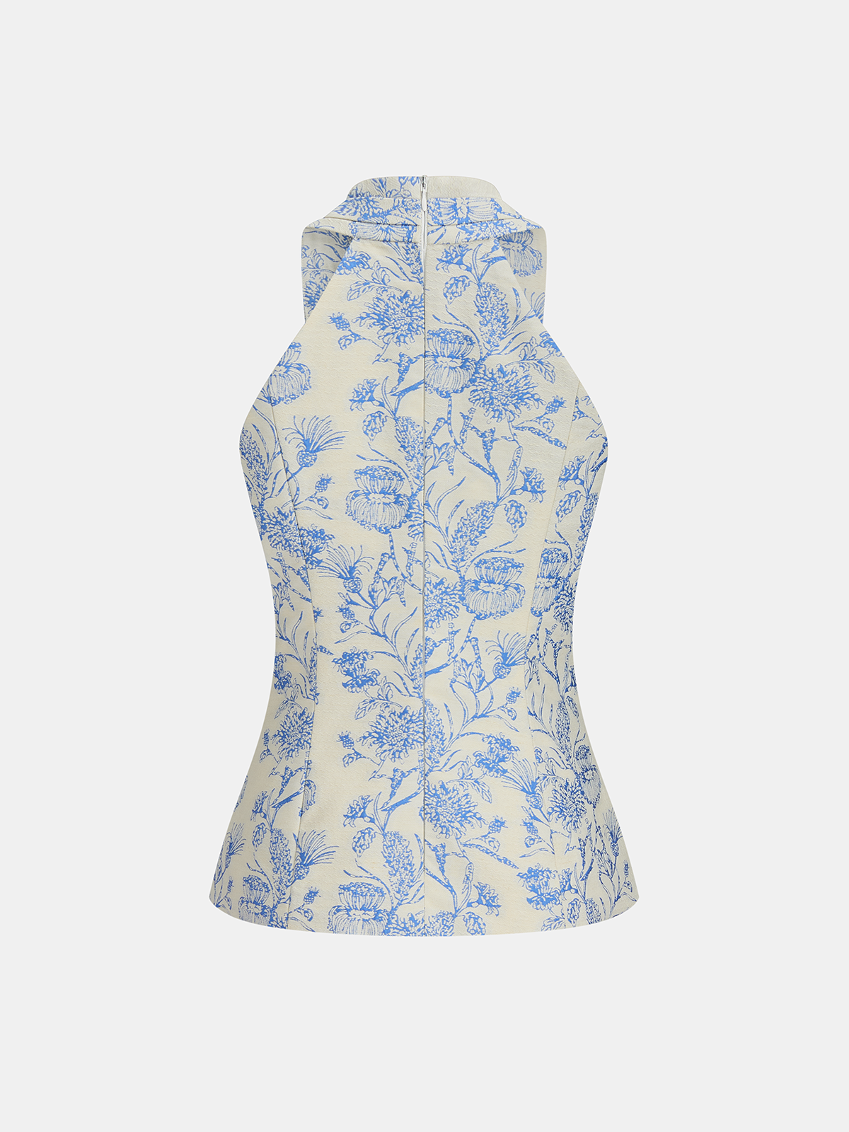 Metal Button Floral Jacquard Halter Vest