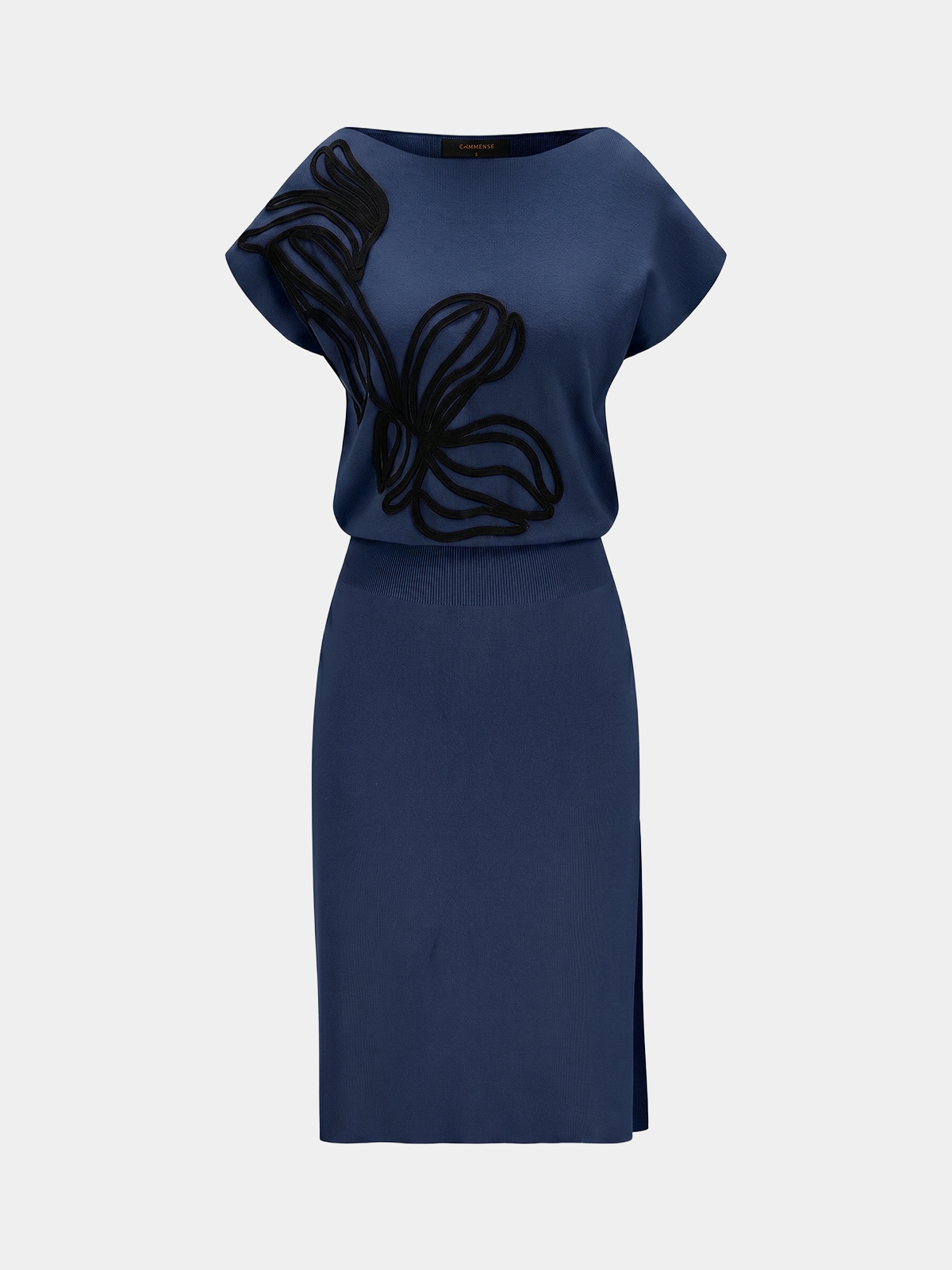 3D Floral Applique Short Sleeve Knit Dress