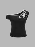 Flower Cutout One-Shoulder Top