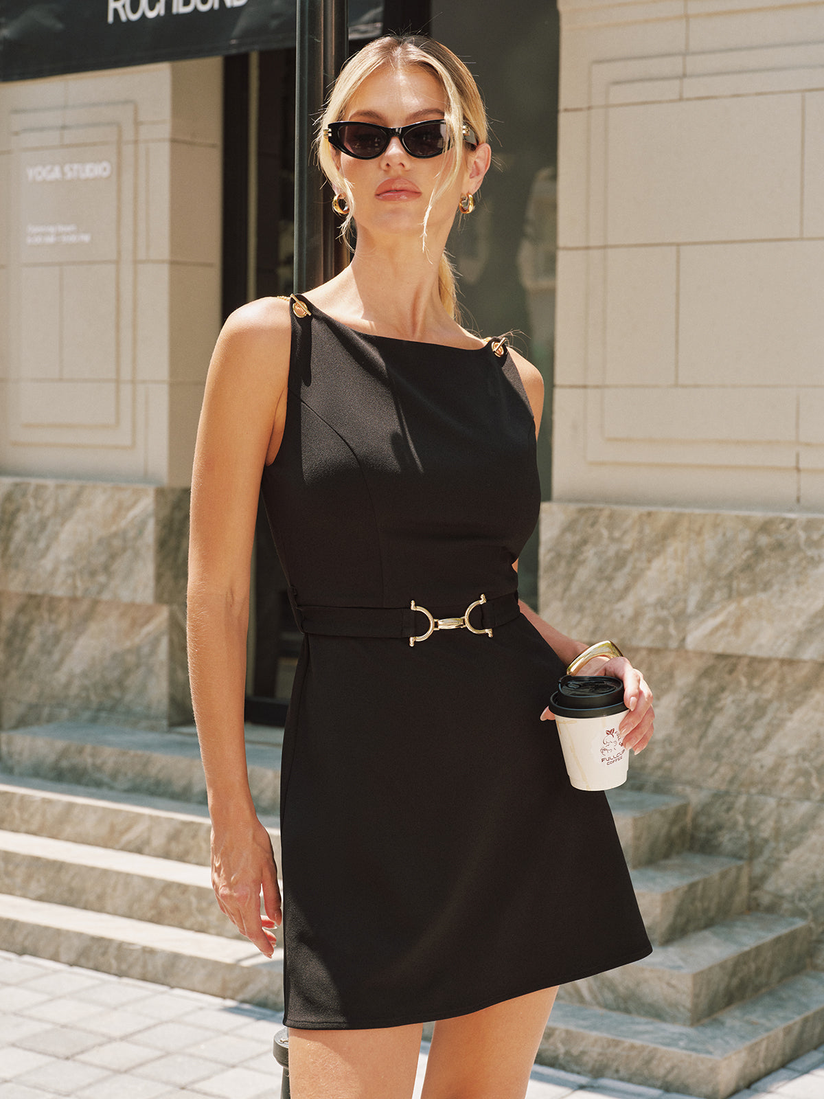 Sleeveless Chain Strap Belted Mini Dress