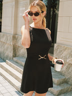 Sleeveless Chain Strap Belted Mini Dress