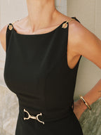Sleeveless Chain Strap Belted Mini Dress