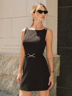 Sleeveless Chain Strap Belted Mini Dress