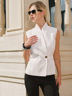 Tencel Linen Blend Mandarin Collar Striped Vest