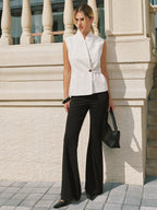 Tencel Linen Blend Mandarin Collar Striped Vest