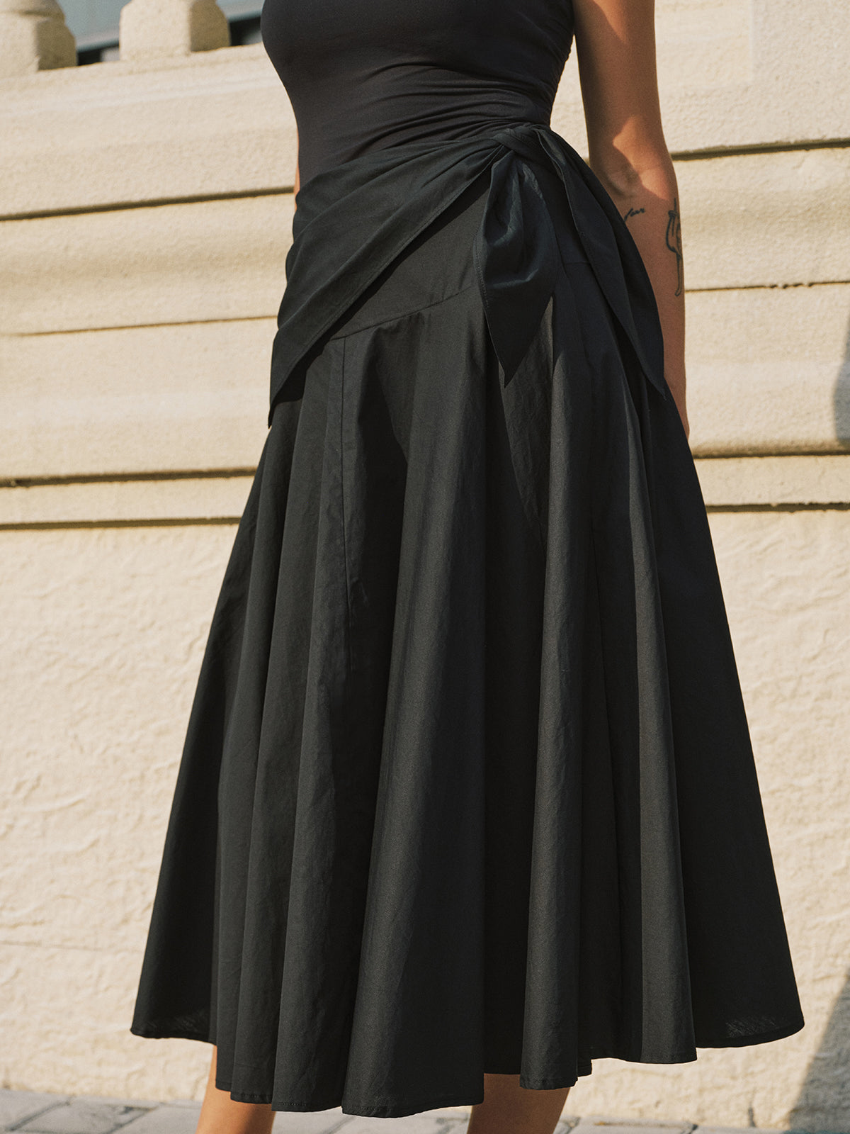 Cotton Tie-Waist Maxi Skirt