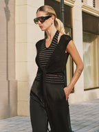 Striped Halter & Tie Front Knit Vest Set