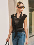 Striped Halter & Tie Front Knit Vest Set