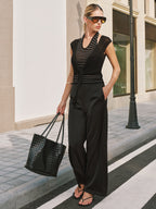 Striped Halter & Tie Front Knit Vest Set