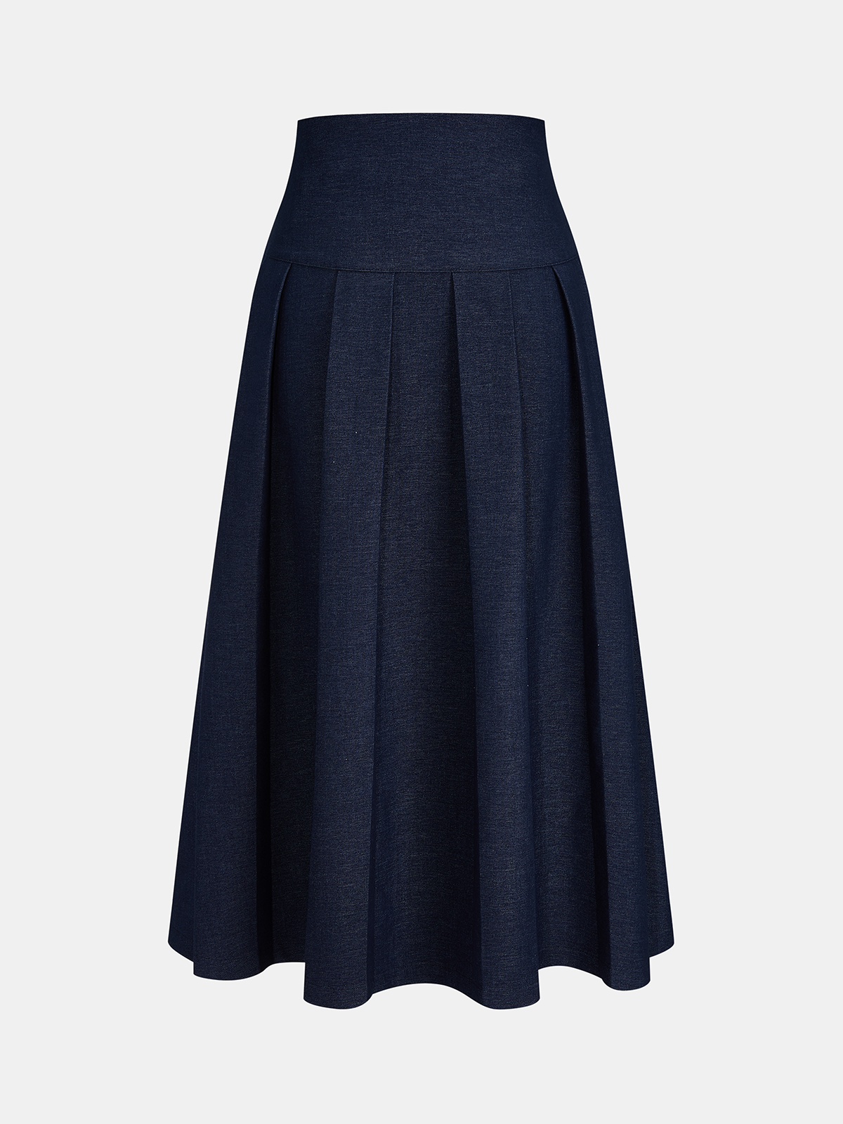 Faux Denim Pleated A-Line Midi Skirt