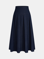 Faux Denim Pleated A-Line Midi Skirt