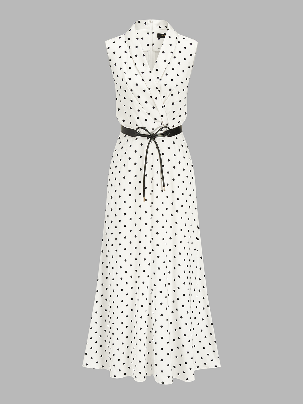 Polka Dot Sleeveless Belted Maxi Dress
