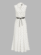 Polka Dot Sleeveless Belted Maxi Dress